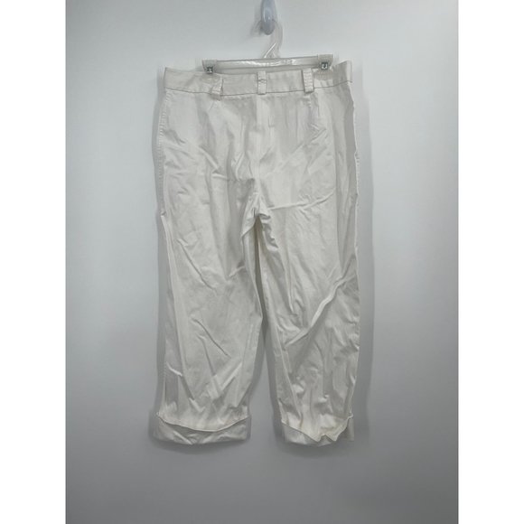 AK Anne Klein White Stretch Cropped Pants Cuff Casual Size 14 - Picture 3 of 3